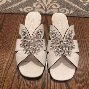 Miu Miu White Embellished Women's Slides